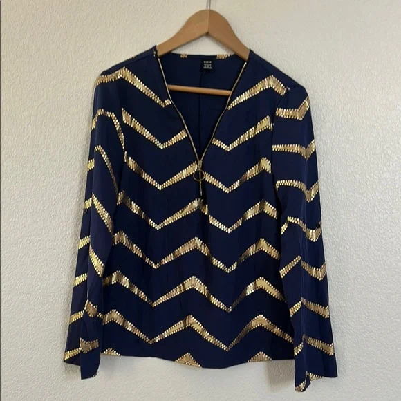 SHEIN Navy and Gold Zigzag Blouse - Picture 2 of 6